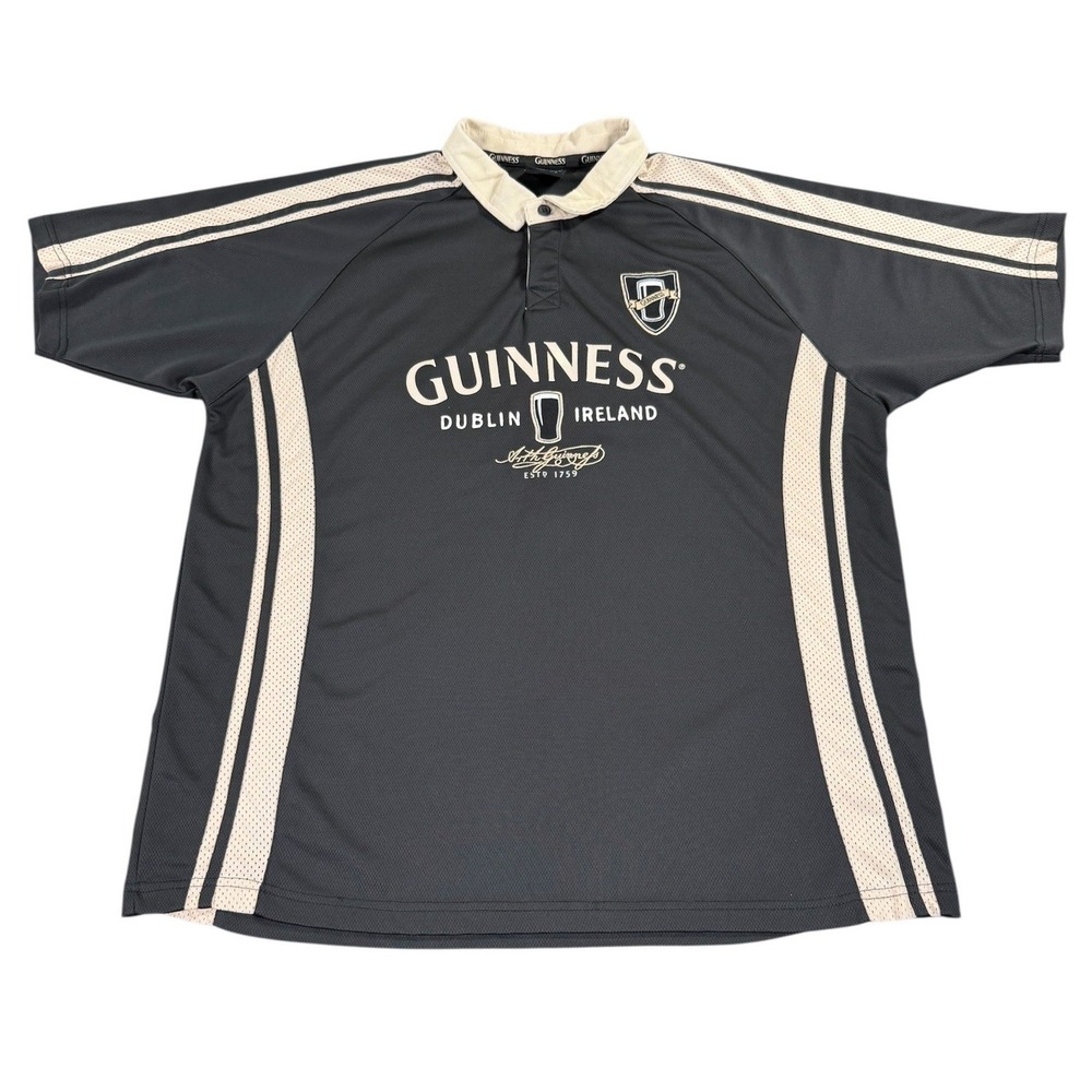 Guinness Rugby Jersey Mens XXL Black Cream 1759 Dublin Ireland Beer Polo Shirt
